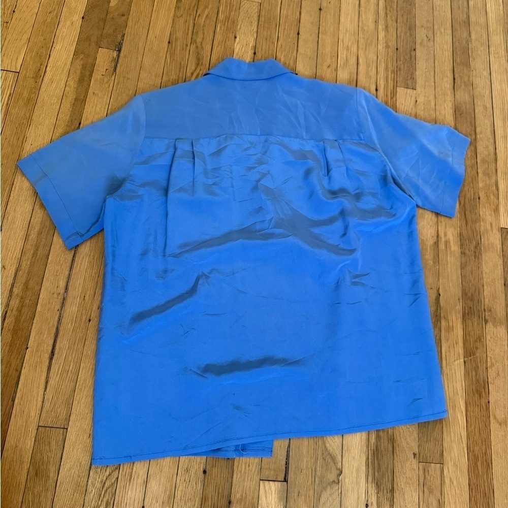 Vintage 100% SILK Women's Blue Short Sleeve Button Up Blouse | Size 4 - Picture 2 of 8